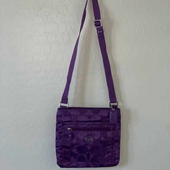 Coach Monogram Nylon Crossbody Purple Purse - Picture 1 of 6